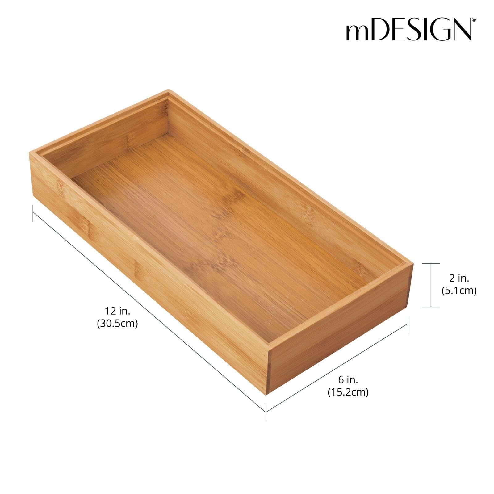 Mdesign Wooden Bamboo Drawer Organizer - 15'' Long Stackable Storage Box Tray For Kitchen Drawers/Cabinet - Utensil, Silverware,